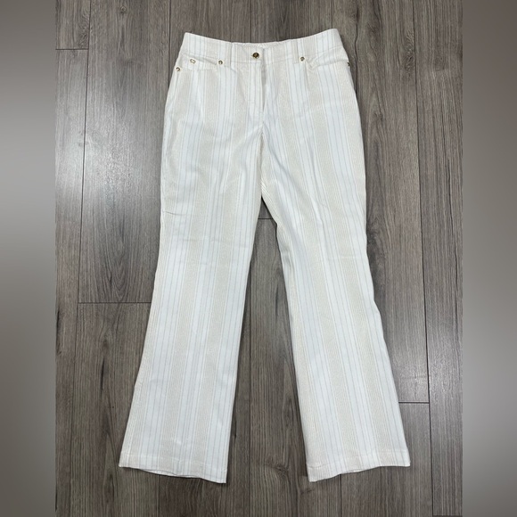 Escada Gold Metallic & White Straight Leg Jean Trouser Size‎ 38 Eu / US 12 - Picture 1 of 11
